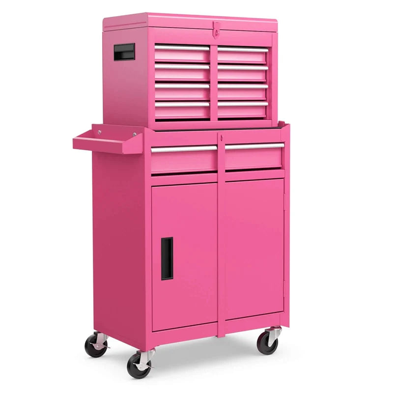 2-in-1 Rolling Tool Chest, 5-Drawer Tool Storage Cabinet with Wheels, Adjustable Shelf, Tool Box Organizer for Garage Warehouse Workshop