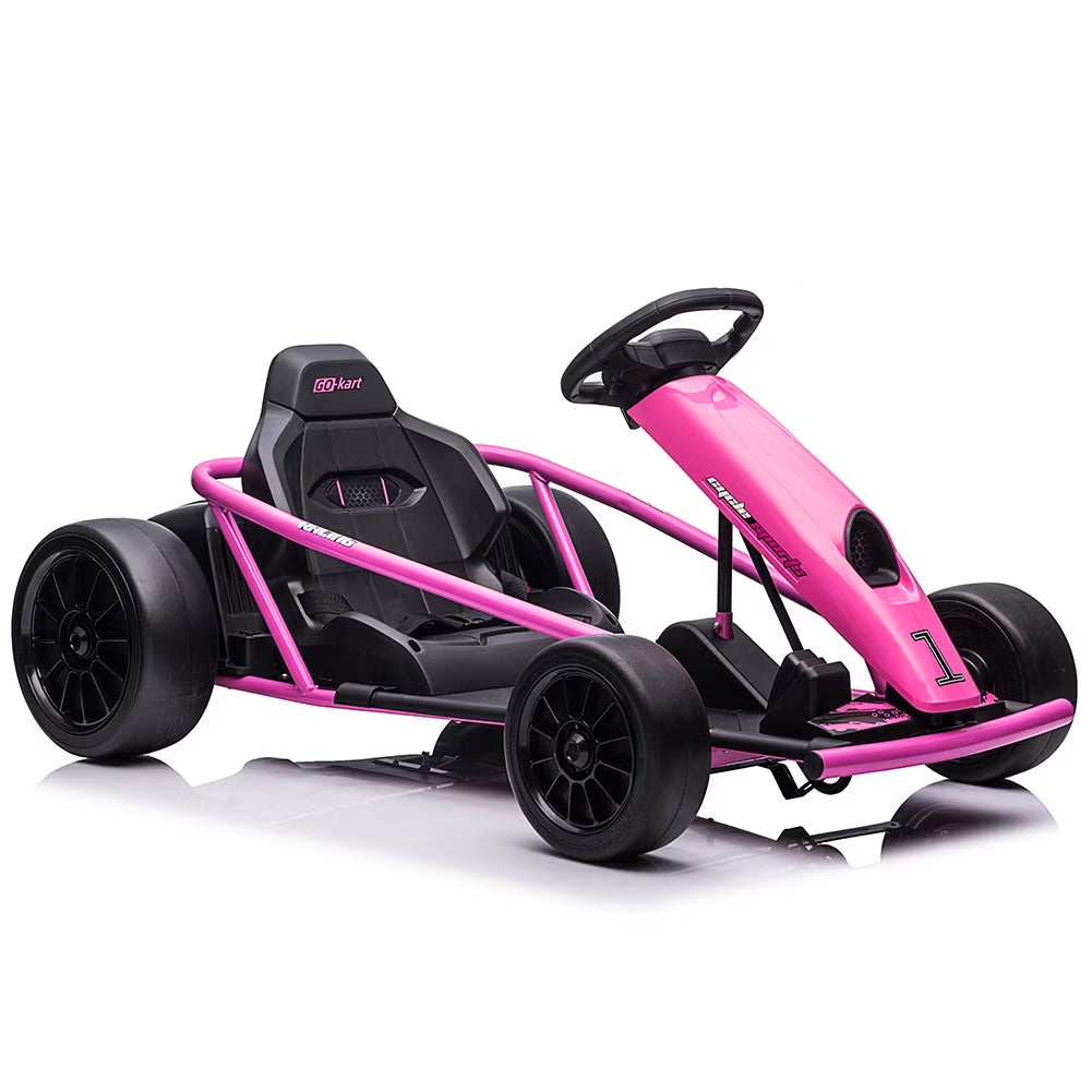 Kojooin Go Kart for Kids, 24V Battery 300WX2 Motors Pedal on Foot Go Cart, 8MPH High Speed Drifting Car with Slow Start Function, Rosé Red