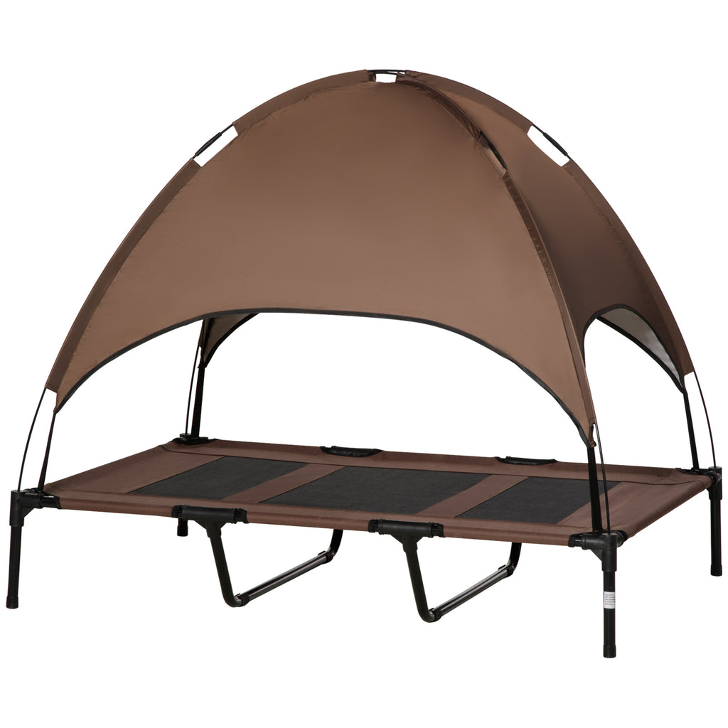 PawHut Erhöhtes Hundebett mit Baldachin, Haustierbett, Hundeliege outdoor mit Dach, Atmungsaktiv, Taftstoff für Camping Kaffee 122 x 92 x 108 cm
