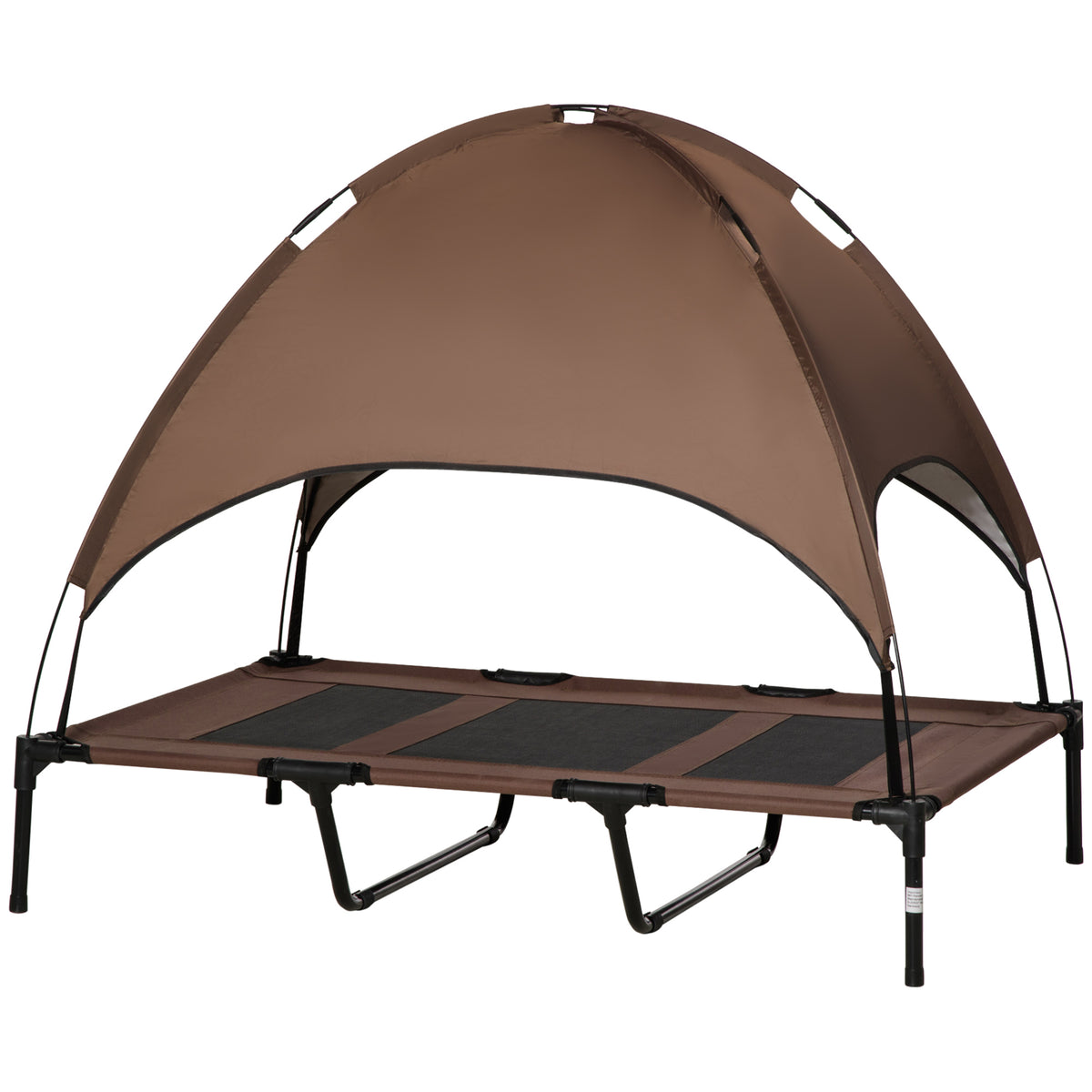PawHut Erhöhtes Hundebett mit Baldachin, Haustierbett, Hundeliege outdoor mit Dach, Atmungsaktiv, Taftstoff für Camping Kaffee 122 x 92 x 108 cm