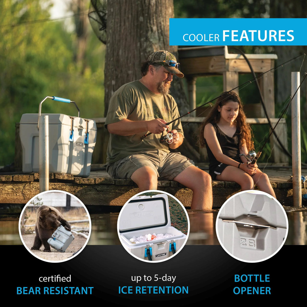 Lifetime 28 Qt Bear - Resistant Camping Cooler, Premium High Performance, Ice Retention, Hard Cooler, 20 Can Capacity, Boulder Gray (91289)