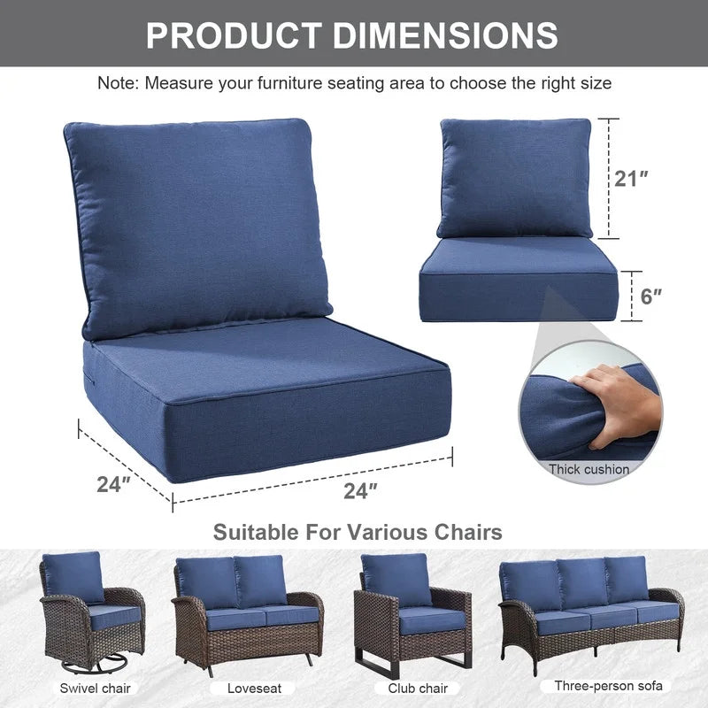 Bellefurn Outdoor Deep Seat Cushion 24 X 24 X 6 in for Patio Furniture, Outdoor Chair Cushions Waterproof & Fade Resistant Patio Furniture Cushions for Wicker Chair, Sofa, Couch