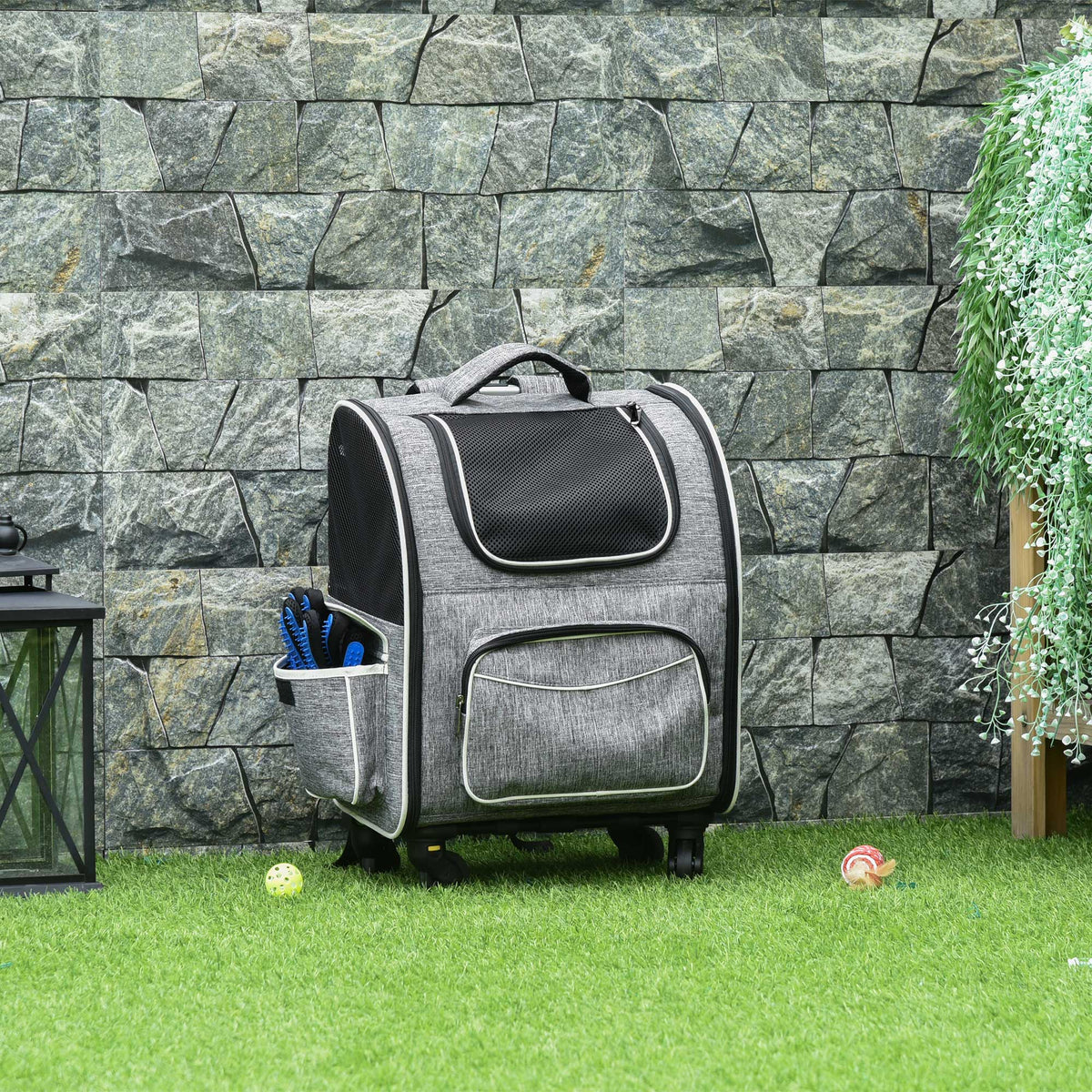Pawhut 2-in-1 Hundetransporttasche Oxfordstoff Grau + Weiß + Schwarz
