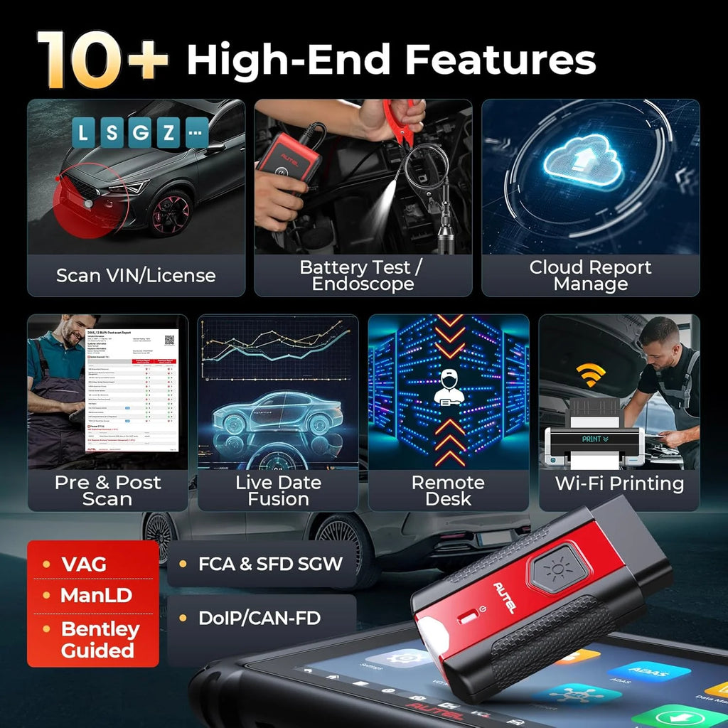 Autel Maxisys MS906 MAX Scanner W/Free PS100, 10.1" up of MS906 PRO/ MK908 II/MP900BT, Advanced ECU Coding, Bi - Directional Scan Tool, CAN FD&Doip VAG Guided