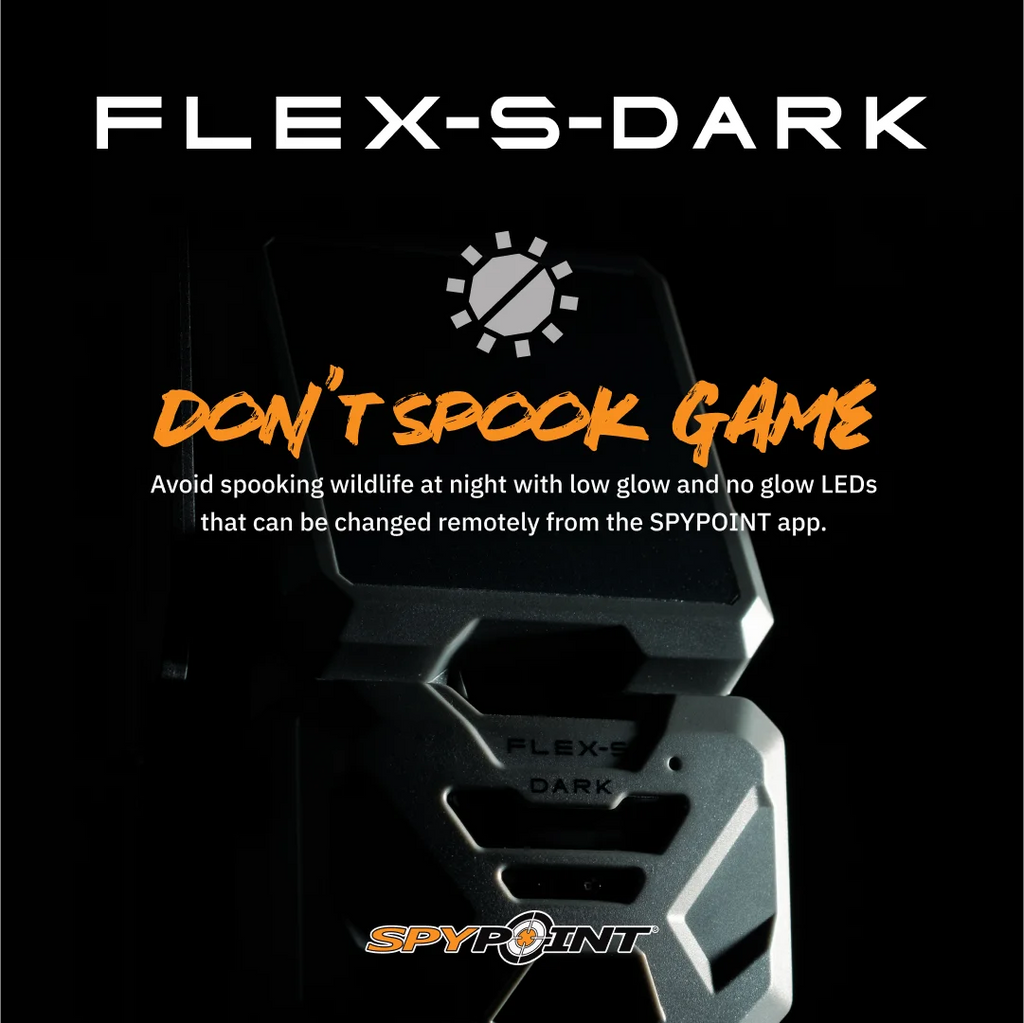 SPYPOINT Flex - S Dark Solar Outdoor Cellular Trail Camera - Integrated Solar Panel, No WiFi Needed, Night Vision Motion Activated, Dual - Sim LTE, 40MP Photos and 1080p W/Sound
