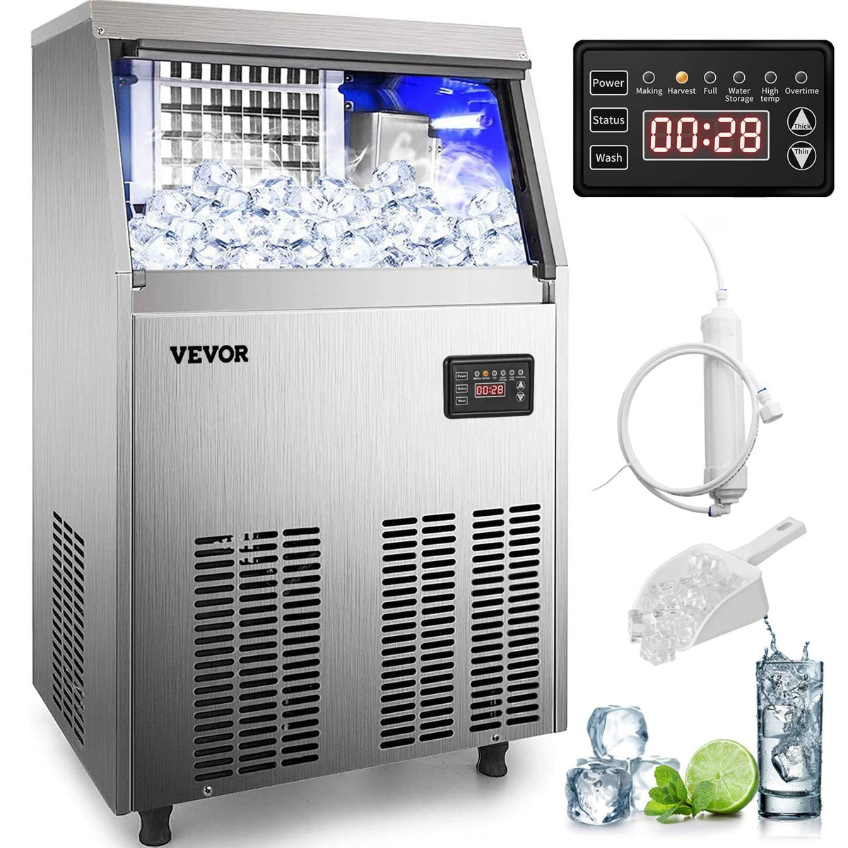 VEVOR 40kg/88lbs Commercial Ice Cube Maker Machine Cafes Restaurants Auto Clean