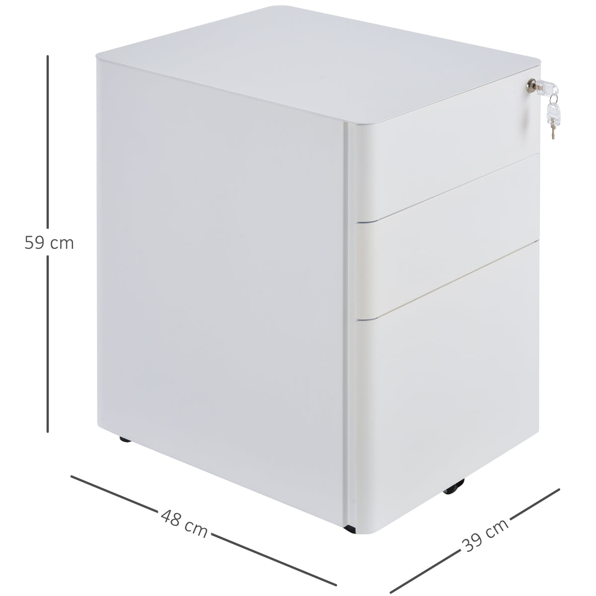 Vinsetto Rollcontainer, mobiler Aktenschrank mit 3 Schubladen, abschließbarer Büroschrank mit Hängeregistratur, Aufbewahrung, Stahl, 39 x 48 x 59 cm Weiß