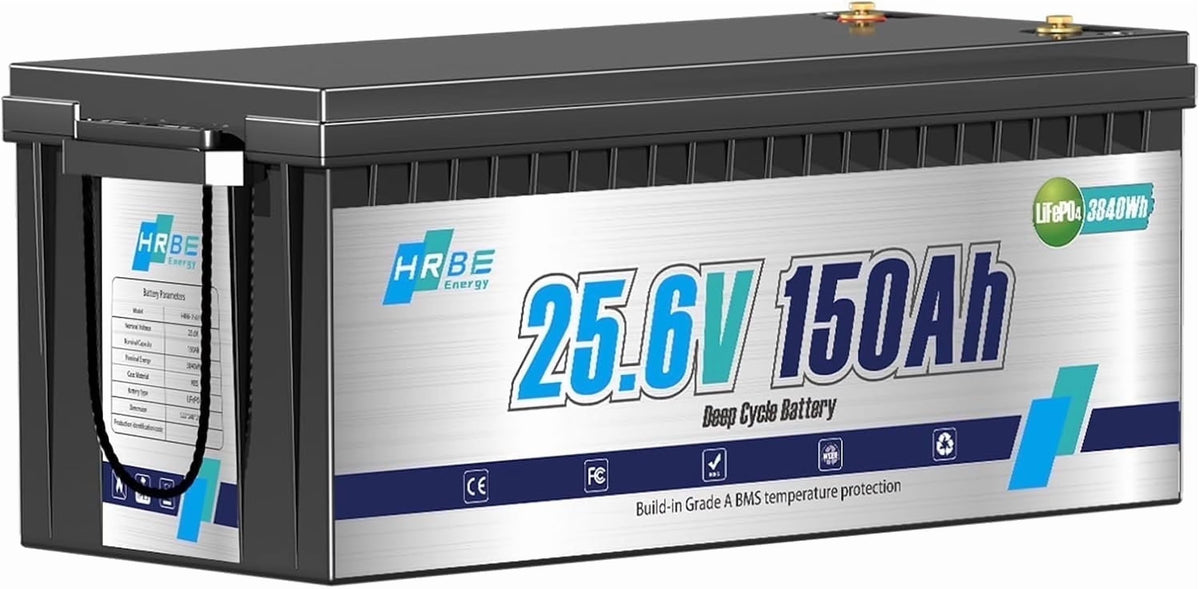 24V 150AH LiFePO4 Lithium Battery, HRBEENERGY for RV, Solar Panel Kit, Trolling Motors, Camper, Marine, Off Grid, 15000+Deep Cycles, 3840WH