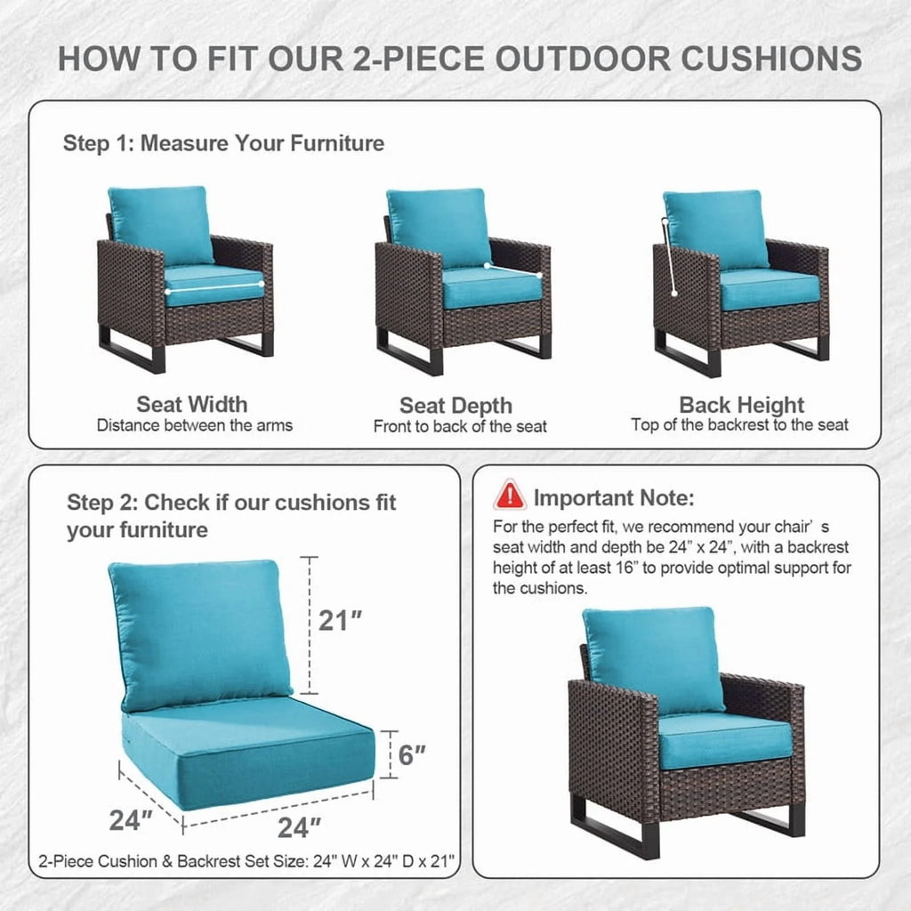 Bellefurn Outdoor Deep Seat Cushion 24 X 24 X 6 in for Patio Furniture, Outdoor Chair Cushions Waterproof & Fade Resistant Patio Furniture Cushions for Wicker Chair, Sofa, Couch