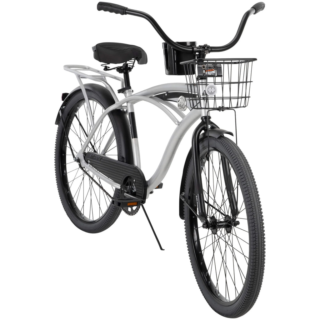 26 In. Nel Lusso Men¡¯s Beach Cruiser Bike, Silver