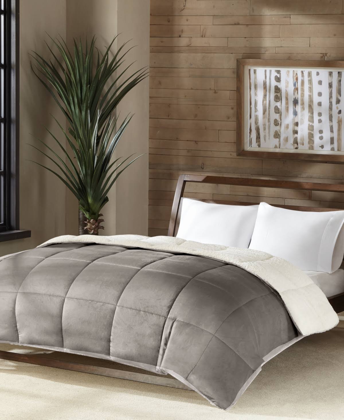 Premier Comfort Reversible Sherpa Down Alternative Comforter - Twin - Gray