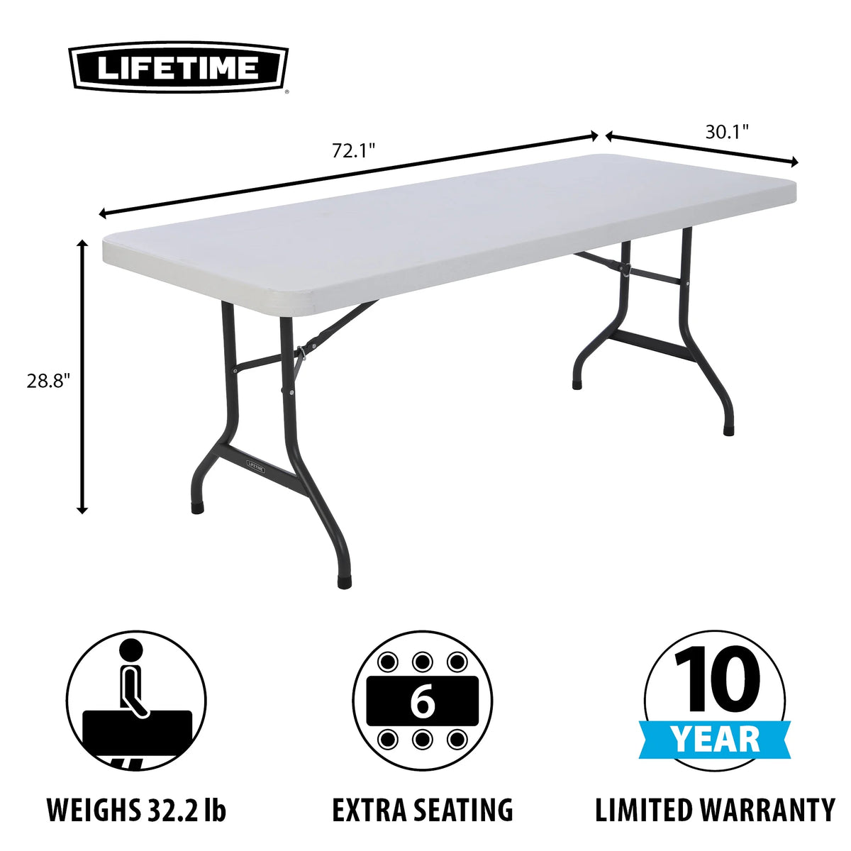 Lifetime 6 Ft. Commercial Plastic Folding Banquet Tables 4 Pack (White Granite)