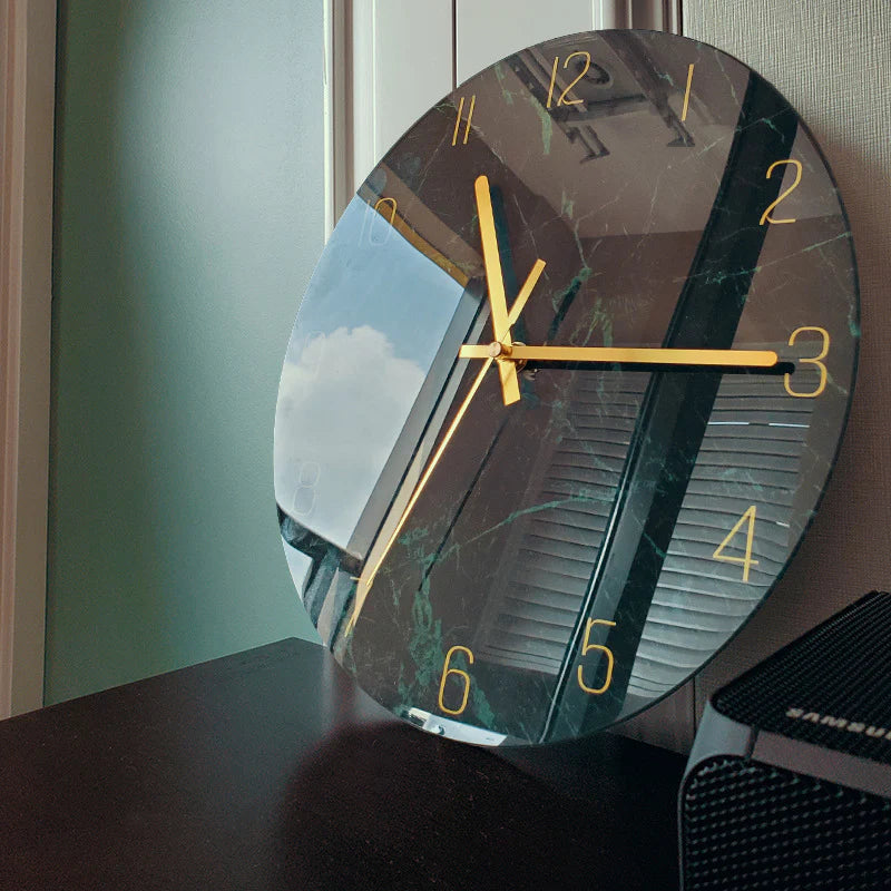 Modern Silent Quartz Wall Clock – Glass Style Living Room Decor (Battery Powered)