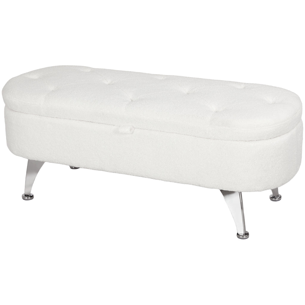 HOMCOM Sitzbank mit Stauraum, Deckel und Metallbeinen für Wohnzimmer, Schlafzimmer, Flur, Weiß