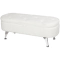 HOMCOM Sitzbank mit Stauraum, Deckel und Metallbeinen für Wohnzimmer, Schlafzimmer, Flur, Weiß