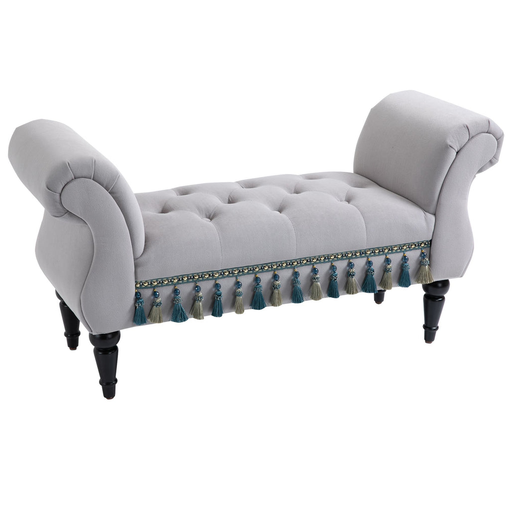 HOMCOM Sitzbank Polsterbank, Samtoptik, Luxus Bettbank mit Holzbeine, Flurbank für Schlafzimmer, bis 150 kg Belastbar, Hellgrau, 117 x 40 x 58 cm