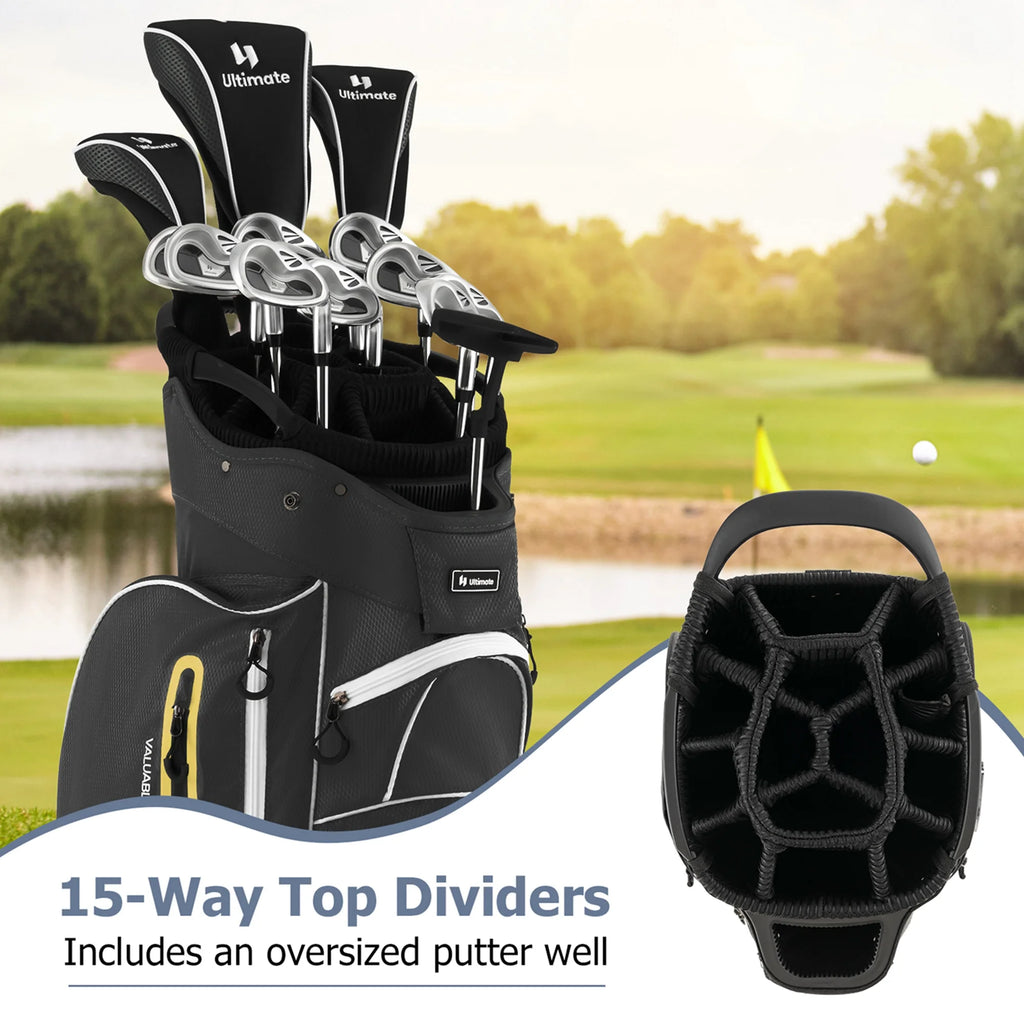 Costway Lightweight Golf Cart Bag with 15 Way Top Divider Individual Putter Well Cooler Bag Green