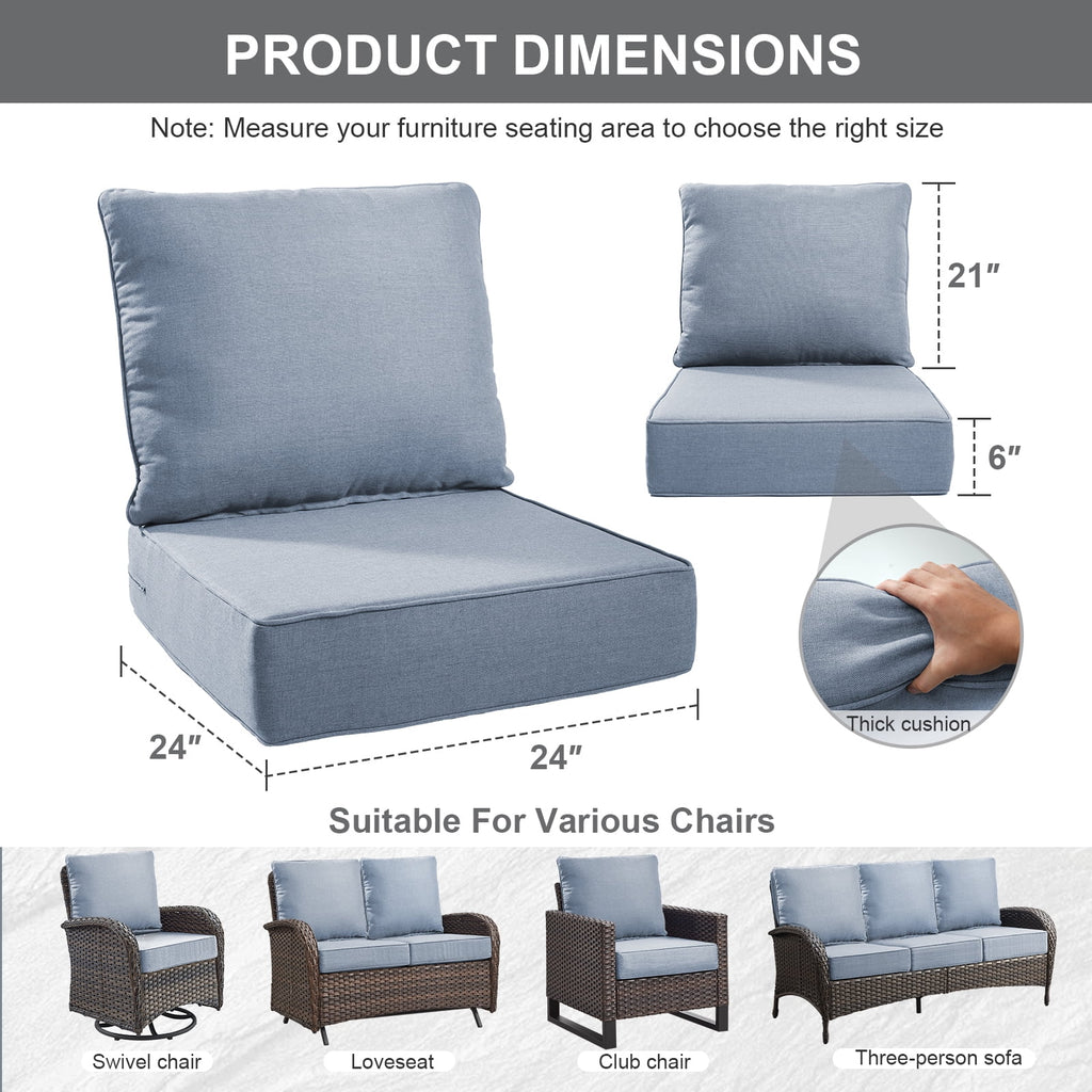Bellefurn Outdoor Deep Seat Cushion 24 X 24 X 6 in for Patio Furniture, Outdoor Chair Cushions Waterproof & Fade Resistant Patio Furniture Cushions for Wicker Chair, Sofa, Couch