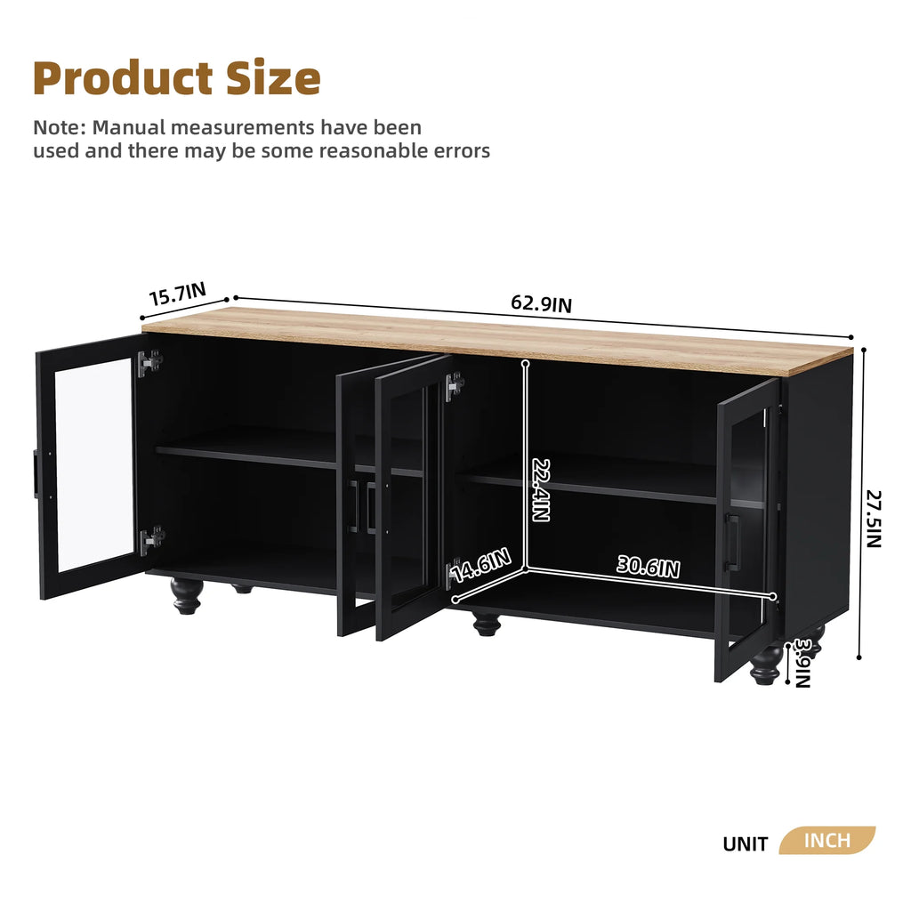 Euroco 110" Entertainment Center Wall Unit Set with Glass Display Cabinets, Adjustable Shelves & Vintage TV Stand for Tvs up to 85", Farmhouse Style Media Console with Storage, Gourd Legs
