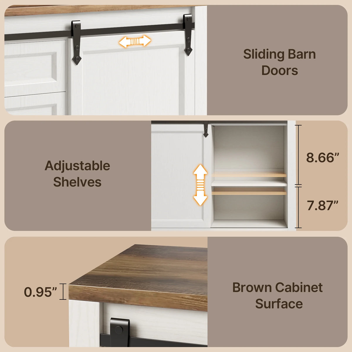Coffee Bar Cabinet, Lofka 60" Buffet Cabinet with Storage, 2 Sliding Barn Doors & 4 Drawers for Kitchen, White + Rustic Brown