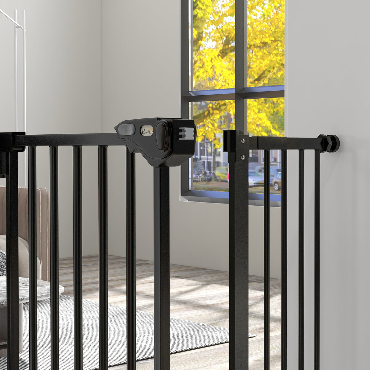 PawHut Türschutzgitter für Hunde, Absperrgitter, Schutzgitter für Haustiere, Metall, Kunststoff, ,74-80/87-94 cm, Schwarz