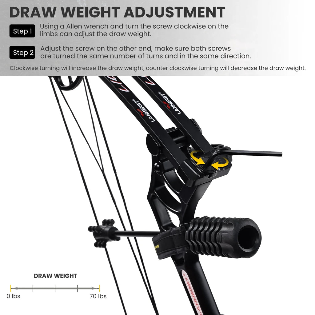 Archery Ready to Hunt Compound Bow Package for Adults and Teens, 25" - 31" Draw Length .0 - 70 lb Draw Weight, up to IBO 320 Fps .lightweight Design Bow, Fully Adjustable