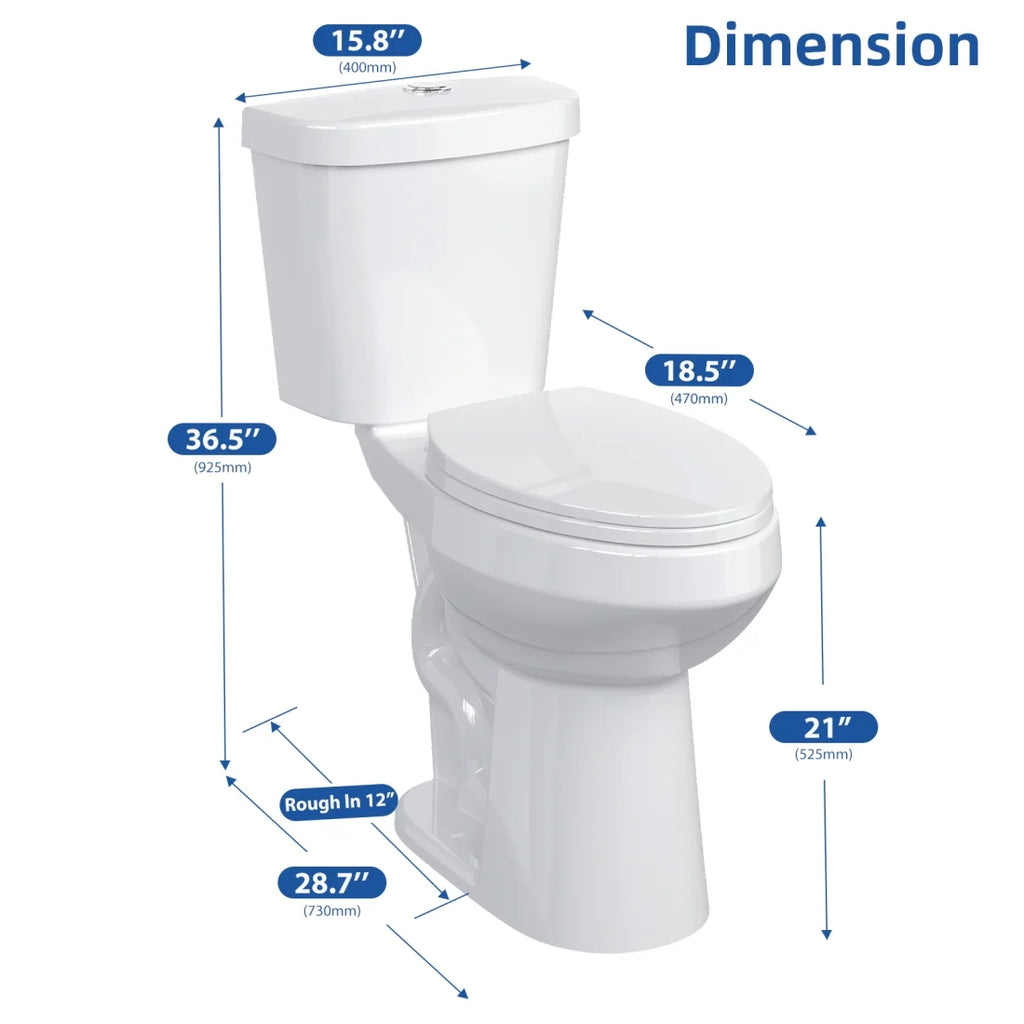 21" Toilet, Two - Piece Toilet, ADA Toilet with Dual Flush, Elongated Toilets for Bathrooms with Soft Close Seat, Universal Height with 1.28 Siphonic Flush Cotton White