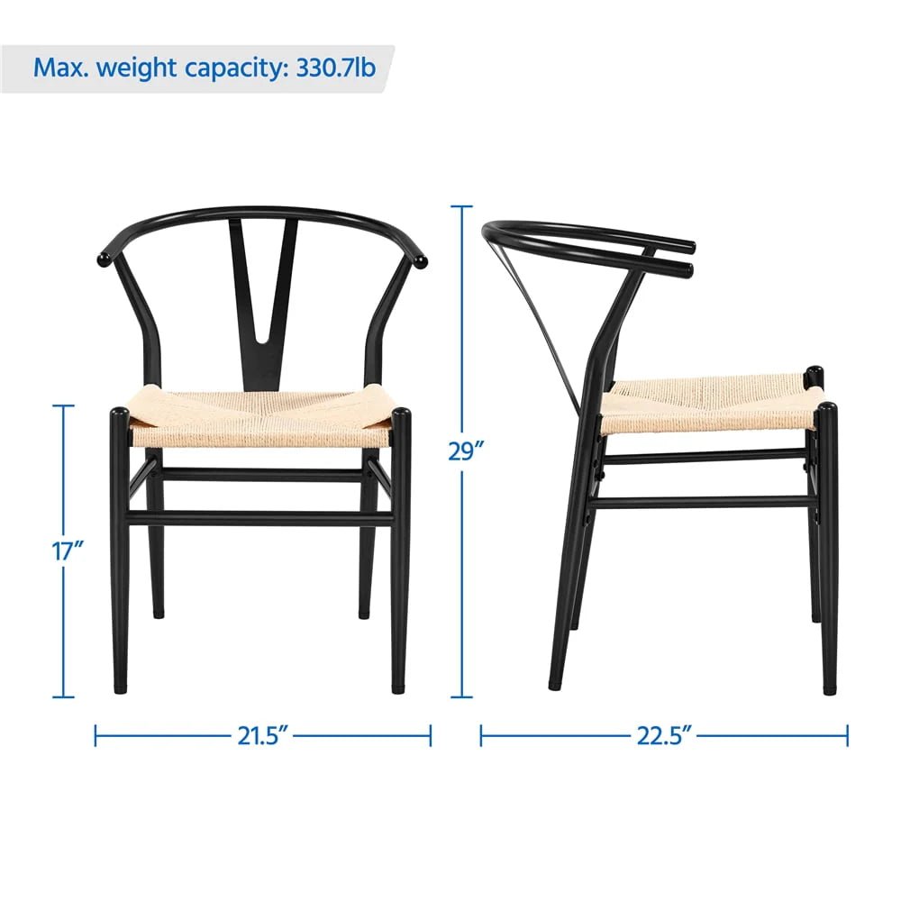 SMILE MART Modern Weave Y - Shaped Dining Chair with Solid Metal Frame, Black
