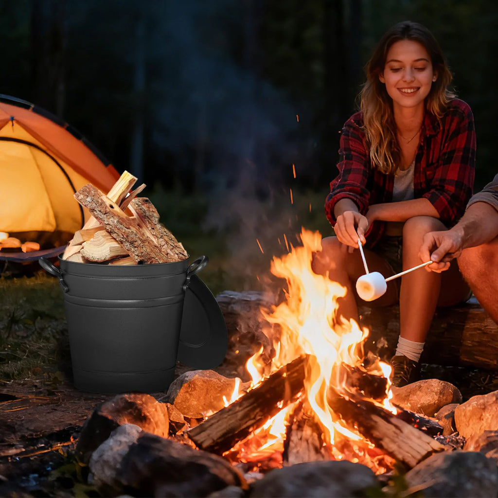 Tangkula 3 Gallon Ash Bucket with Lid for Fire Pits Wood Burning Stoves