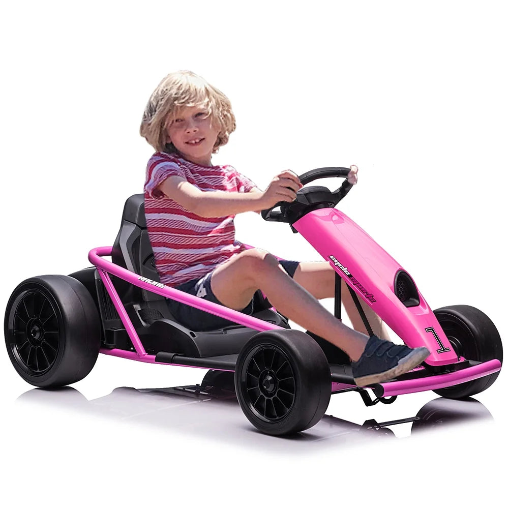 Kojooin Go Kart for Kids, 24V Battery 300WX2 Motors Pedal on Foot Go Cart, 8MPH High Speed Drifting Car with Slow Start Function, Rosé Red