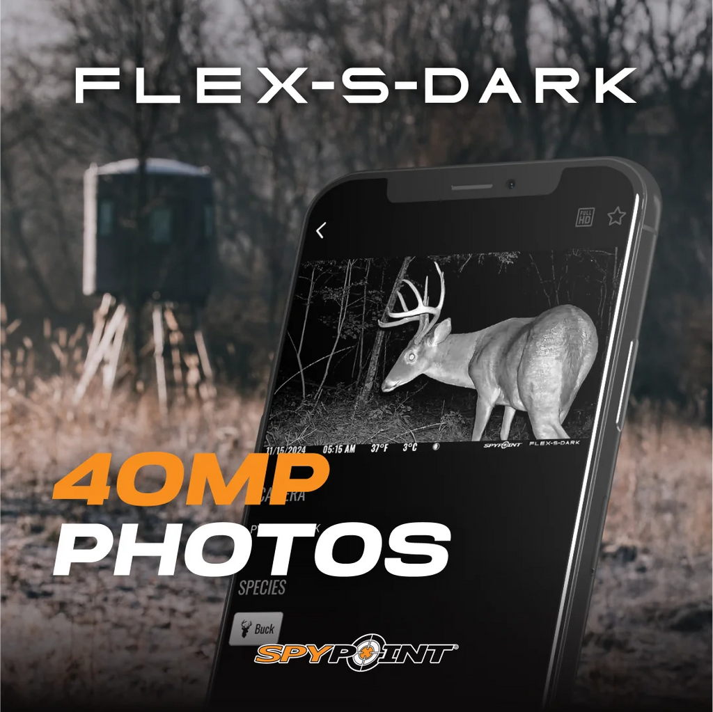 SPYPOINT Flex - S Dark Solar Outdoor Cellular Trail Camera - Integrated Solar Panel, No WiFi Needed, Night Vision Motion Activated, Dual - Sim LTE, 40MP Photos and 1080p W/Sound