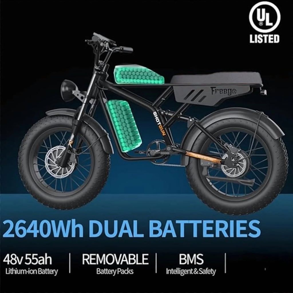 Freego F3 Pro 2000W Dual Motor Electric Bike for Adults, & Dual Battery 48V/40ah, 20"x4.0" Fat Tires Off Road Electric Bicycle with Removable Battery, 34MPH&68 Long Range E Bike UL2849