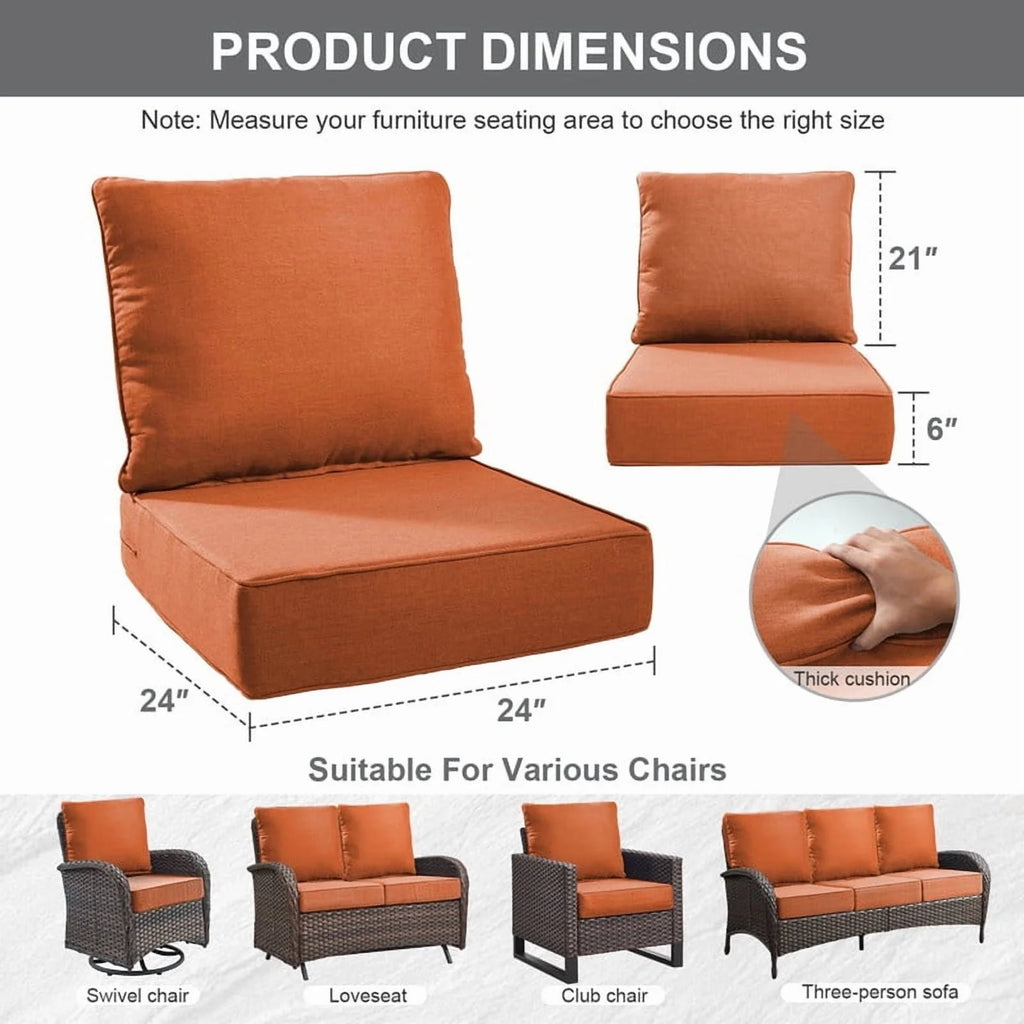 Bellefurn Outdoor Deep Seat Cushion 24 X 24 X 6 in for Patio Furniture, Outdoor Chair Cushions Waterproof & Fade Resistant Patio Furniture Cushions for Wicker Chair, Sofa, Couch