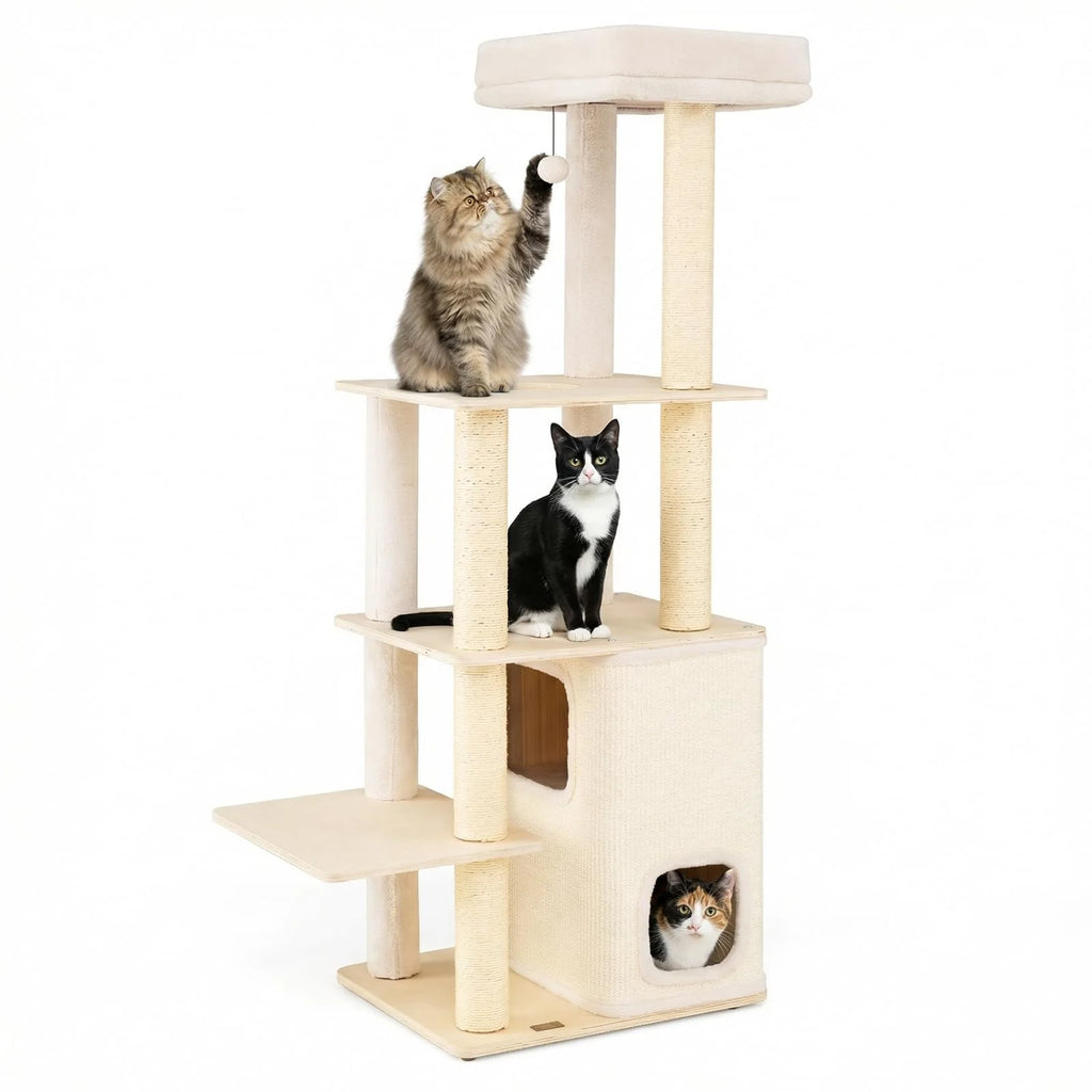 Tangkula Tall Cat Tree 63 Inch Multi-Level Wood Cat Tower