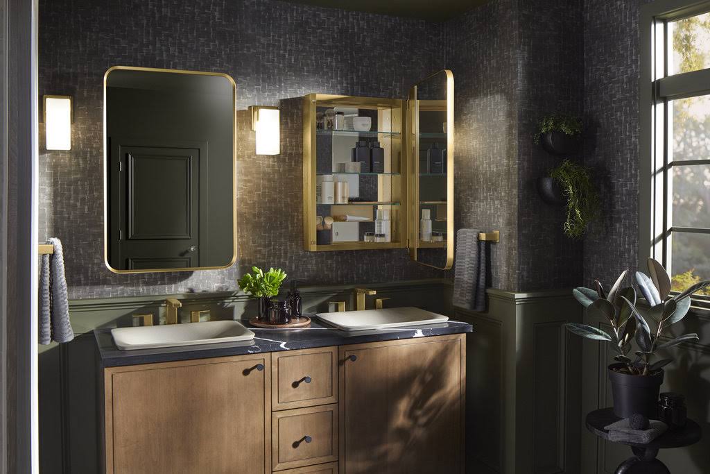 Kohler K-35570 Verdera 22" x 34" Rectangular Framed Medicine Cabinet - Moderne Brushed Gold