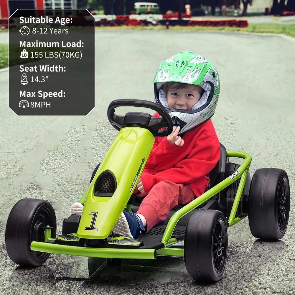 Kojooin Go Kart for Kids, 24V Battery 300WX2 Motors Pedal on Foot Go Cart, 8MPH High Speed Drifting Car with Slow Start Function, Rosé Red