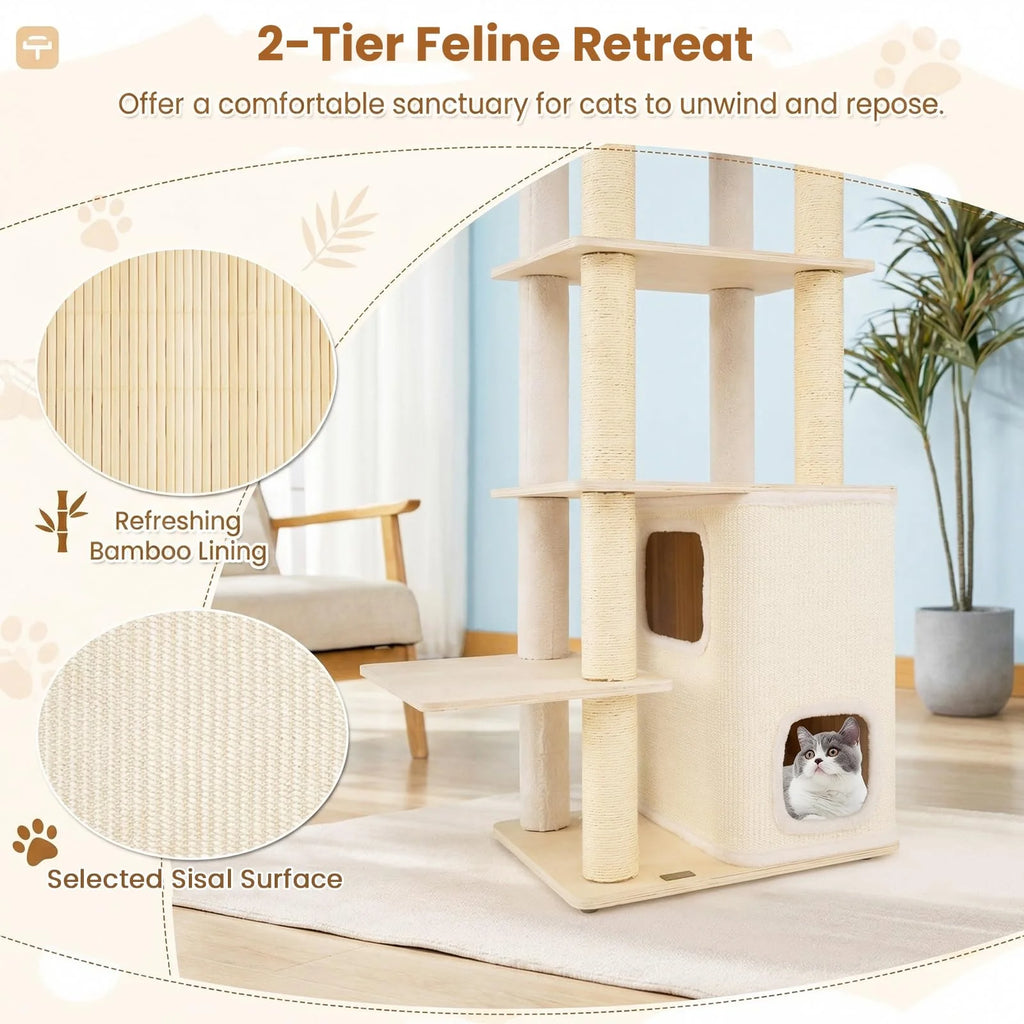 Tangkula Tall Cat Tree 63 Inch Multi-Level Wood Cat Tower