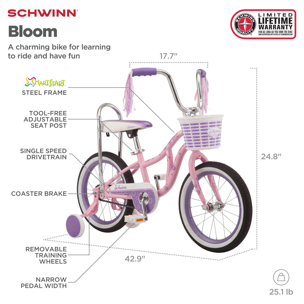 Schwinn 16" Bloom Kid'S Bike with Training Wheels, Pink