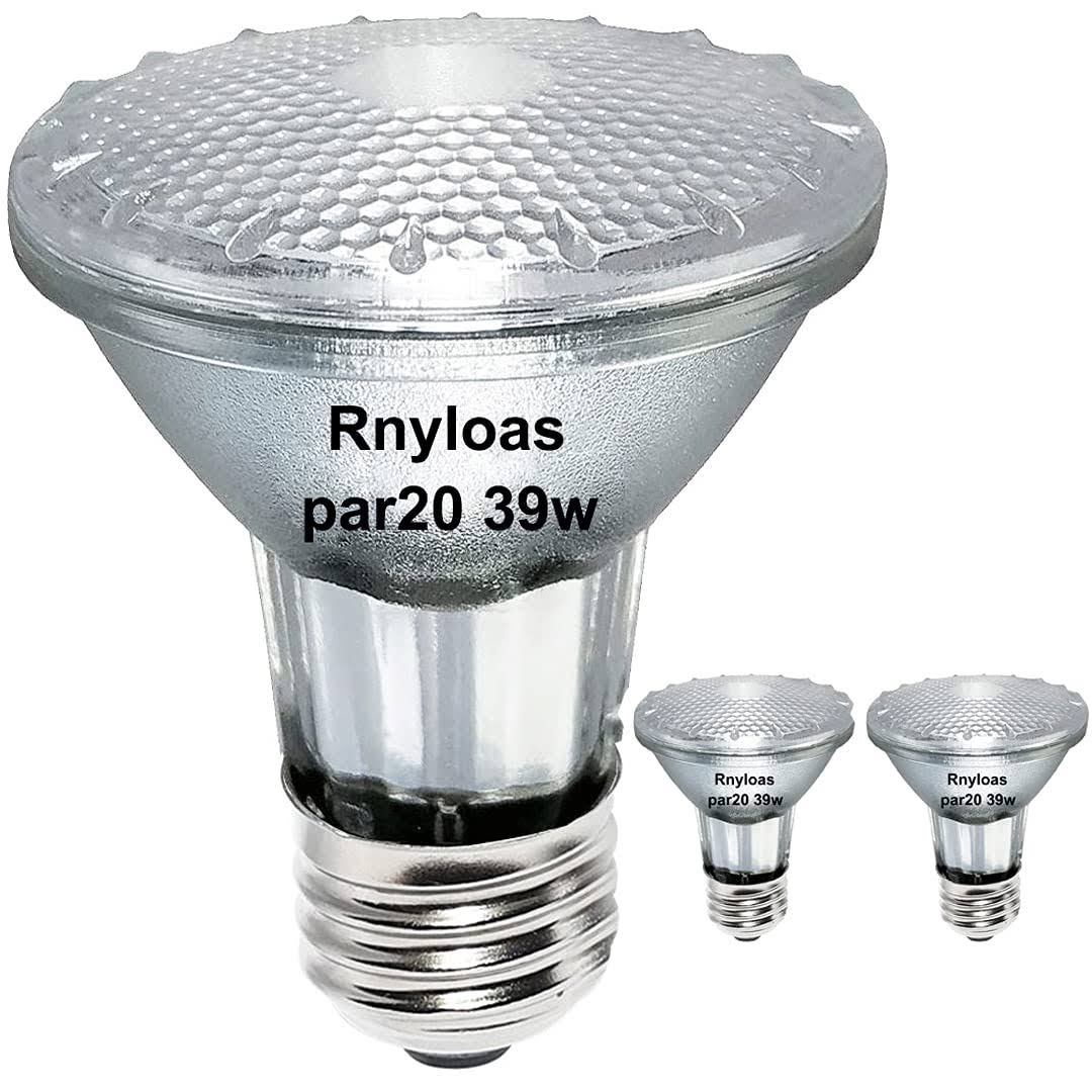 Rnyloas PAR20 Flood 39W 120V 480 Lumens, 2Pack High Output 39W PAR20 Halogen(50W Equivalent) with E26 Medium Base, 3000K Warm White, PAR20 Bulb Dimmable,