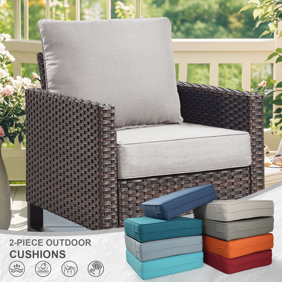 Bellefurn Outdoor Deep Seat Cushion 24 X 24 X 6 in for Patio Furniture, Outdoor Chair Cushions Waterproof & Fade Resistant Patio Furniture Cushions for Wicker Chair, Sofa, Couch