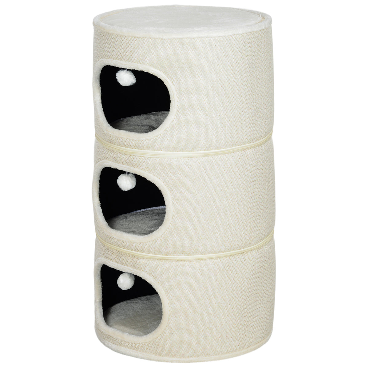 PawHut Katzenfass, 4 Ebenen, mit Kissen, Kratzmatte, Spielbällen, Katzenhaus für Innenbereich, Beige