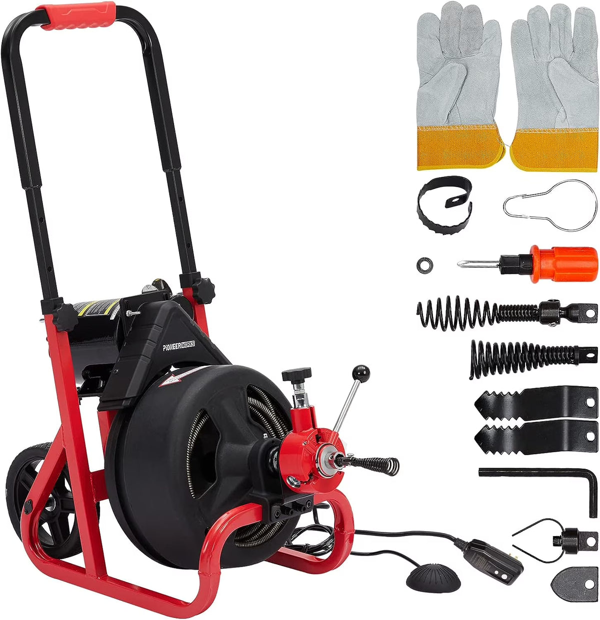 75ft x 1/2 in Drain Cleaner Machine, Auto - Feed Electric Drain Auger Professional for 2 to 4 in Pipes, with 6 Cutters, Glove, Drain Auger Cleaner Sewer Snake