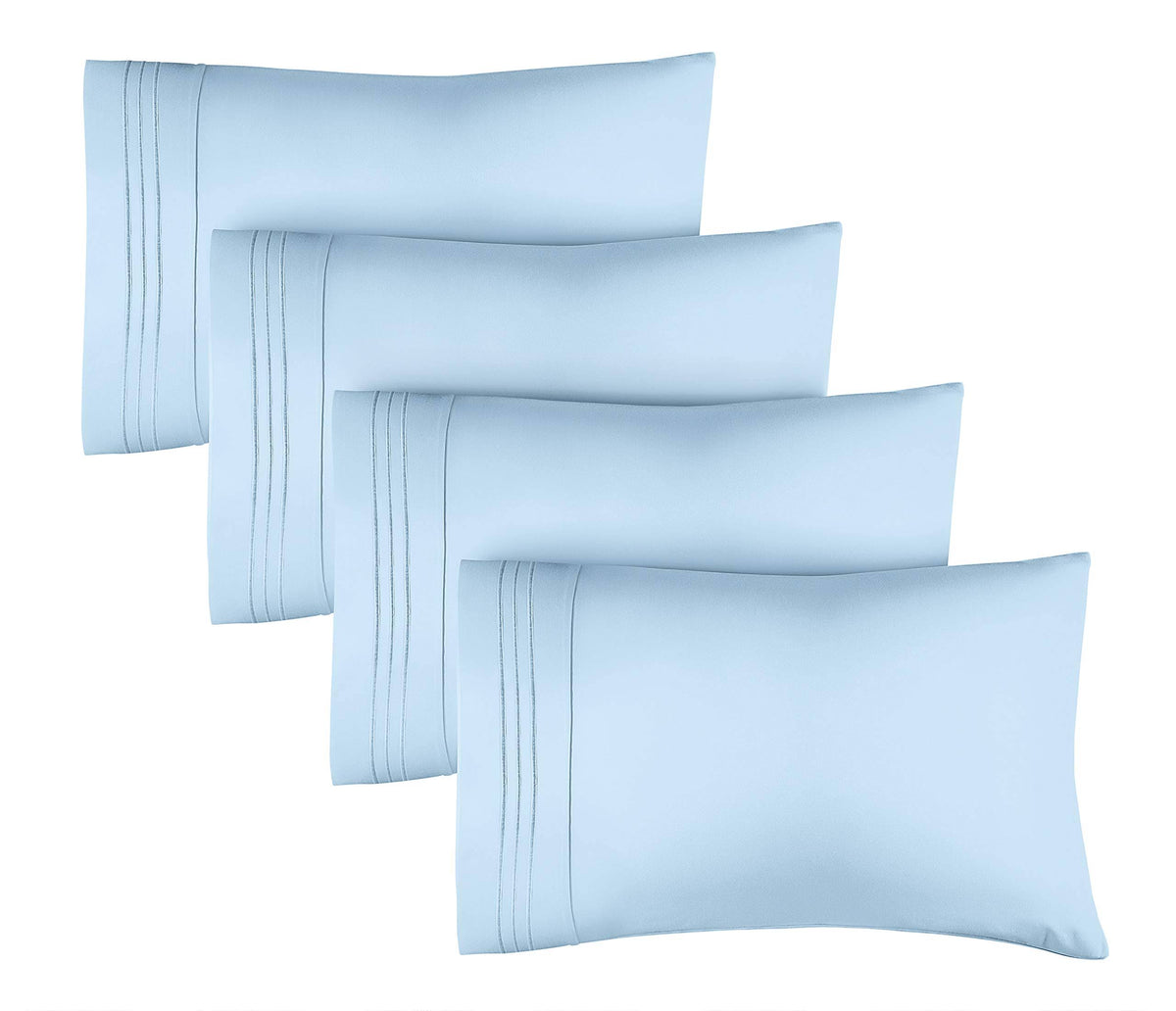 CGK Linens Pillowcase Set of 4 Soft Double Brushed Microfiber - Queen - Light Blue