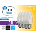 Great Value LED Light Bulb, 1.5 Watts (15w Equivalent) B10 Deco Lamp E26 Medium Base, Non-Dimmable, Soft White, 4-Pack