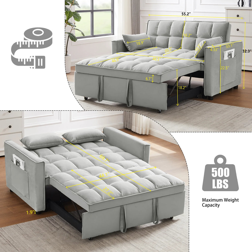 55 in Convertible Futon Sofa Bed, Modern Loveseat Sleeper Sofa Couch with Pull - Out Sofa Bed for Living Room, Small Space - Black