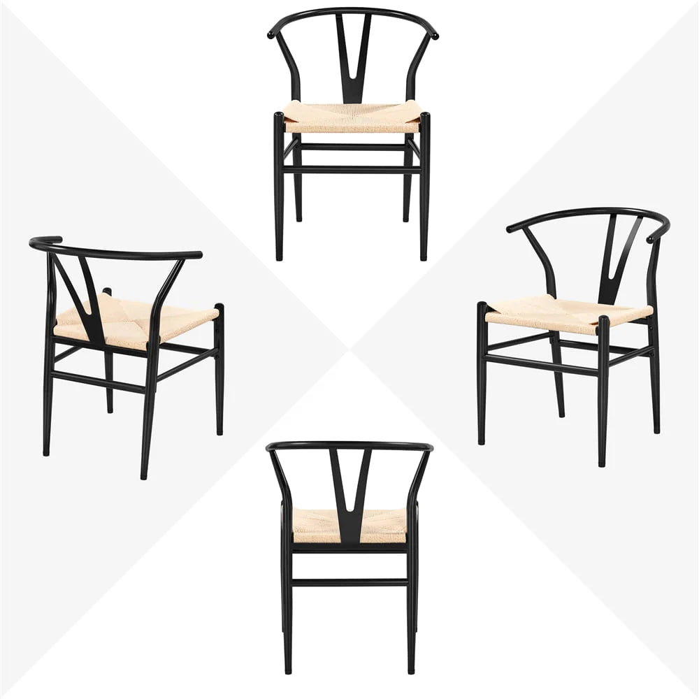 SMILE MART Modern Weave Y - Shaped Dining Chair with Solid Metal Frame, Black