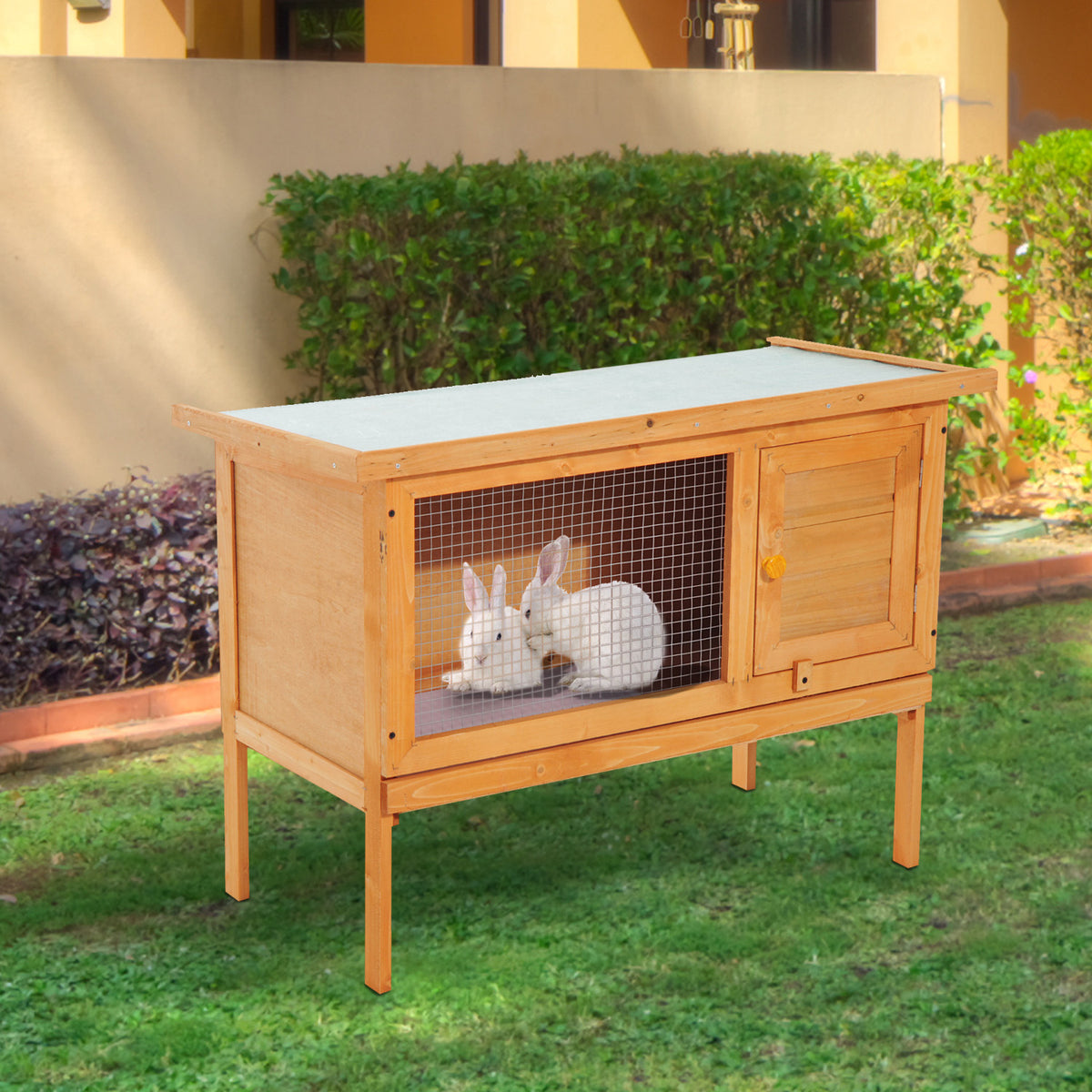 PawHut Kleintierstall Zwergkaninchenkäfig Zwergkaninchenstall wetterfest Holz Metall 90 cm x 45 cm x 65 cm