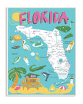 The Stupell Home Decor Collection Florida Teal Blue and Pink Illustrated scenic Map Poster Wall Plaque Art, Size: 10 x 15